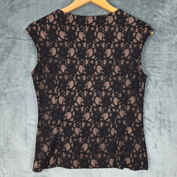 Womens Top Medium Black Y2K Floral Lace Mesh Whimsigoth Fairy Grunge Goth Fitted - Picture 6 of 7